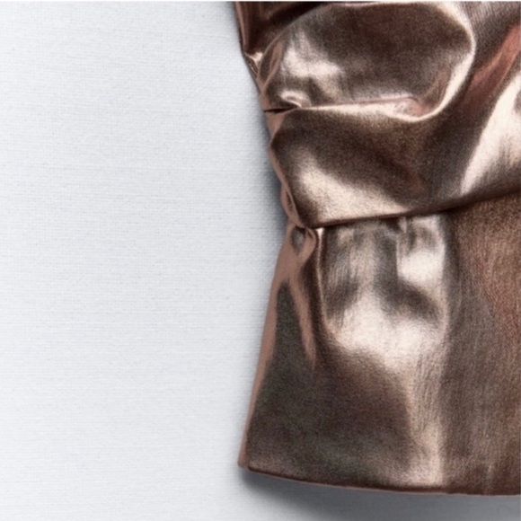 🌟 ZARA COPPER FAUX LEATHER METALLIC OPEN SHOULDER CROP TOP! - Picture 15 of 15